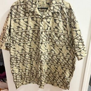 Mens Morro Bay Cream XL Casual Button Down Shirt with Abstract Pattern